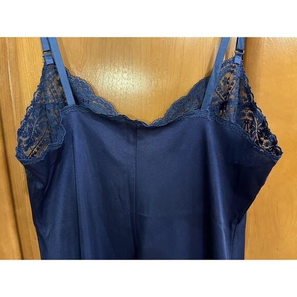 HOLLYWOOD VASSARETTE Vintage Slip Dress 36 Blue Lace Nylon Tricot Coquette - Picture 9 of 15